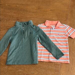 Izod Green Pullover and Orange Striped Polo Set